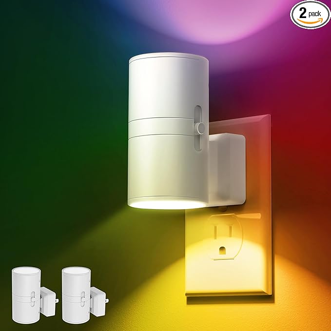 L LOHAS LED Night Light, Night Lights Plug into Wall, Color Changing Nightlight RGB with Light Sensor, Home Decor for Gifts Holiday, Hallway Bedroom Kids Room, Christmas Halloween, 2 Pack
