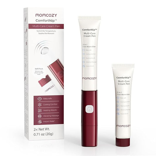 Momcozy ComfortNip™ 3-in-1 Multi-Care Cream Pen Kit, Heat/Cool/Vibe Breadfeeding Pen + Nipple Cream Refills Combo, Rechargeable Touch-Free 316 Steel Head for Nipple Pain Relief