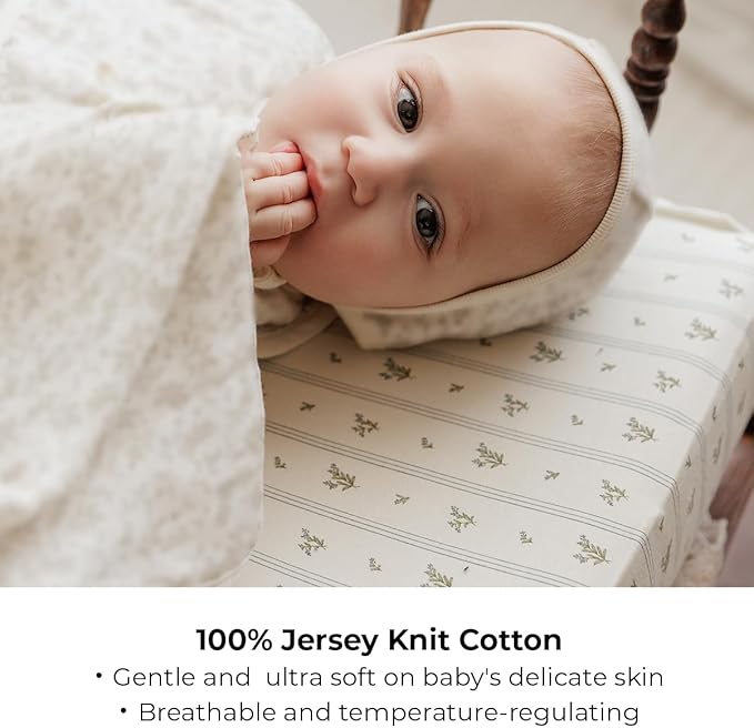 Ely’s & Co. Changing Pad Cover | Cradle Sheets, 2 Pack Diaper Changing Table Sheets for Baby Boys, 100% Jersey Knit Cotton, 32”x16”x5” Blue Linear Berry Leaf Collection