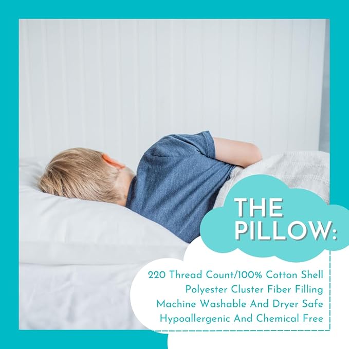 Little Sleepy Head Toddler Pillow -13x18 Soft Hypoallergenic Toddler Pillows for Sleeping, Best Kids Pillow for Better Neck Support, Better Naps in Bed, a Crib, or at Preschool! (2-Pack)
