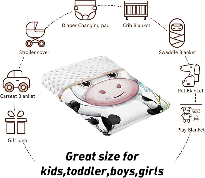 Custom Name Crib Bedding Set 3-Piece – Cows Design Baby Bedding Set with Personalized Soft Blanket, Fitted Sheet, Changing Pad Cover – Ideal Newborn Gift for Boys and Girls