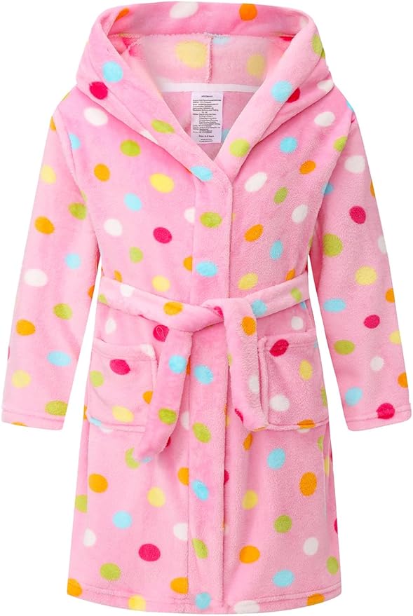 Girls Fleece Hooded Robe Warm Sleepwear for Toddler Kids Soft Fuzzy Bathrobe Gifts