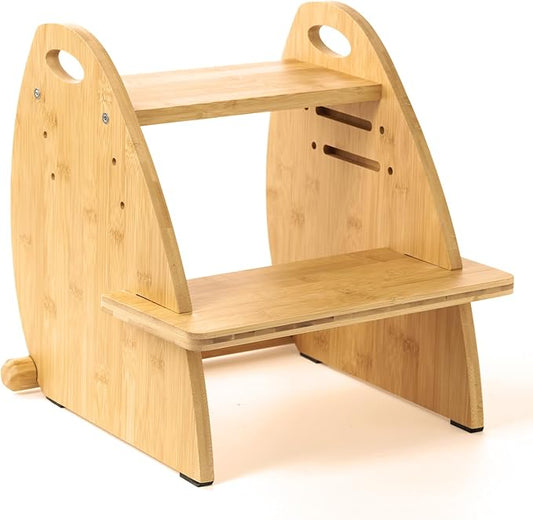 TIKSPCAE Wooden 2 Step Stool for Kids,Toddler Adjustable Triple Height Step Stool,Bamboo Bird-Shaped Design,300lbs Capacity,Ideal for Bathroom,Kitchen,Bedroom