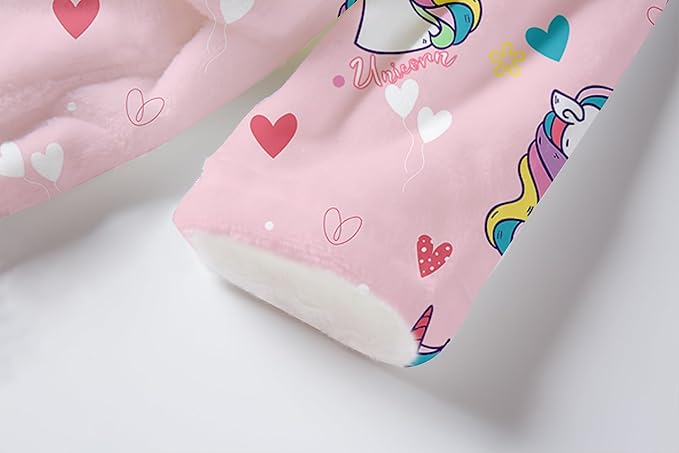 Umeyda Girls Fleece Hooded Robes, Warm Printed Bath Robe for Kids Soft Fuzzy Bathrobe for Gifts