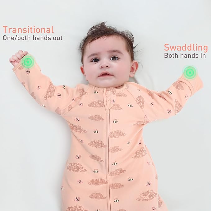 2 Pack Transitional Swaddle Sack with Arms Up Length Sleeves & Mitten Cuffs, Sleeping Sack Bag 2 Ways Zipper, Wearable Swaddling Blanket for Newborns Baby Snug Fit Calms Startle Reflex