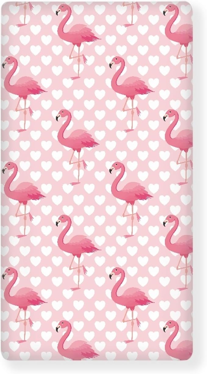 Pink Flamingo Fitted Crib Sheet for Boys Girls Love Heart Baby Sheet for Standard Crib and Toddler Beautiful Tropical Flamingos Nursery Bed Mattress Sheets 28"x52"