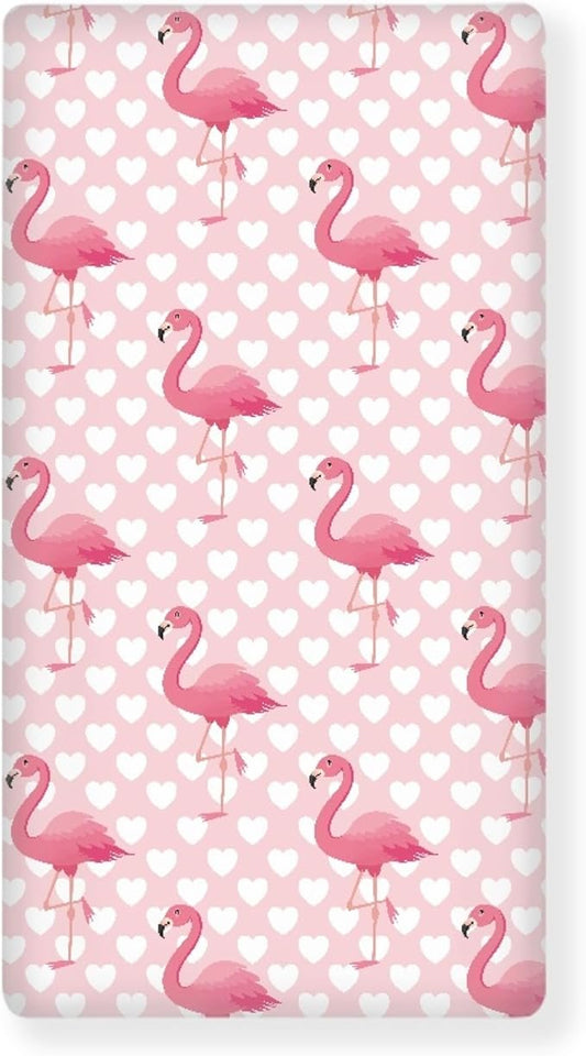 Pink Flamingo Fitted Crib Sheet for Boys Girls Love Heart Baby Sheet for Standard Crib and Toddler Beautiful Tropical Flamingos Nursery Bed Mattress Sheets 28"x52"