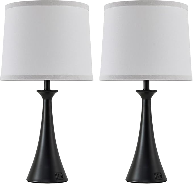 Hikczc Touch Lamp for Living Room Bedroom, 21" Table Lamps Set of 2 with USB C+A Ports and White Lamp Shades, Touch Bedside Lamps for Nightstand with 3 Way Dimmable, 2 LED Bulbs Included