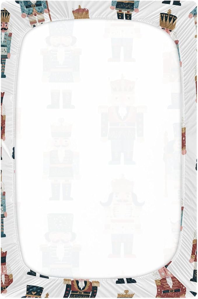 Christmas Nutcrackers White Crib Sheets Soft Breathable Fitted Baby Crib Sheets Mattress Cover for Girls Boys, 52" x 28" x 9"