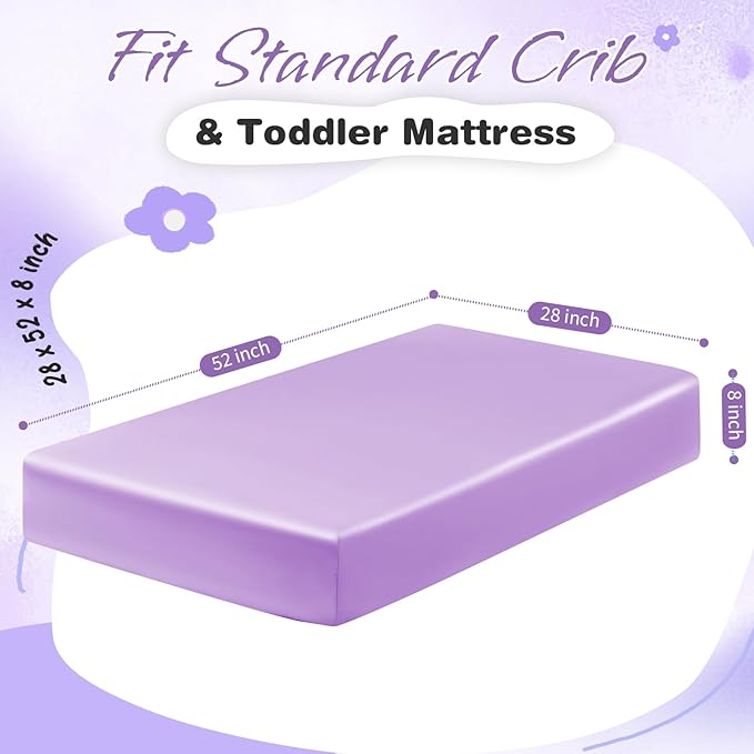 Horbaunal 2 Pack Satin Crib Sheets for Baby with Sensitive Hair, 52" x 28" x 8" Silky Fitted Crib Sheets, Soft Toddler Sheet Baby Mattress Sheet, Blush Pink & Violet