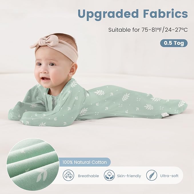 ZIGJOY Baby Transitional Swaddles for Newborns: 0.5 Tog Arms Up Sleep Sack 3-6-12 Months Soft Cotton Shark Fin 2 Way Zipper