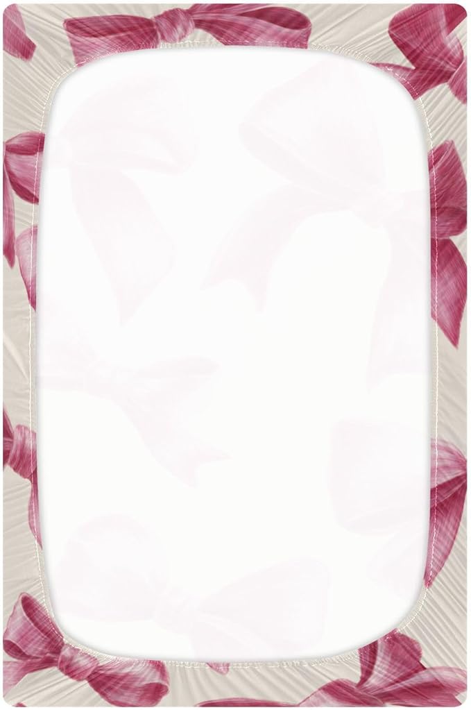 Deep Pink Ribbon Bows Crib Sheets Standard Crib Toddler Mattresses Cover Fitted Baby Bed Sheet Breathable Crib Mattress Sheet for Girls Boys 39''x27''x9''