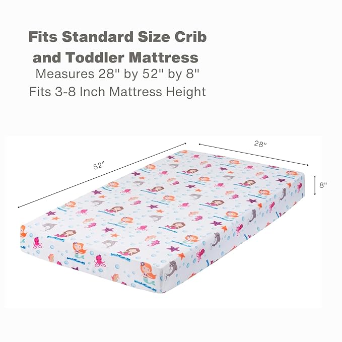 Everyday Kids 2 Pack Fitted Girls Crib Sheet, 100% Soft Breathable Microfiber Baby Sheet, Fits Standard Size Crib Mattress 28in x 52in, Nursery Sheet - Mermaid/Aqua
