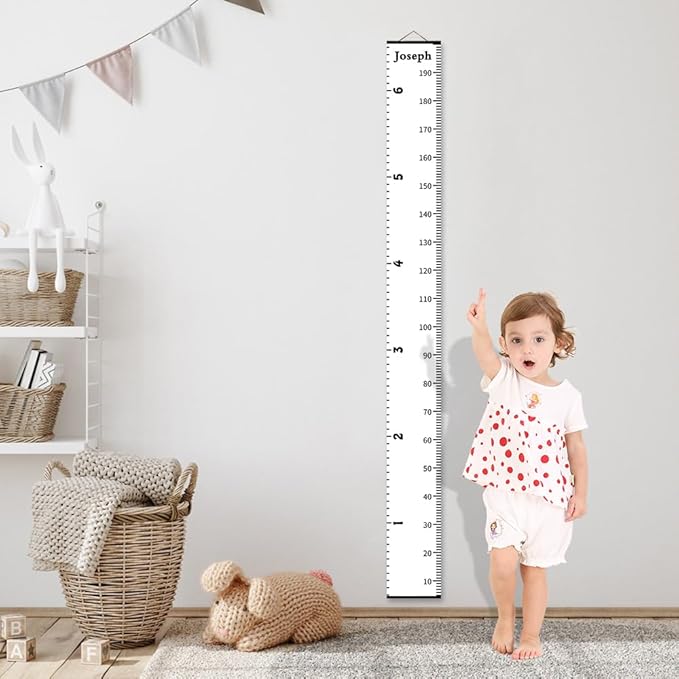 Personalized Baby Height Growth Chart for Kids Child Toddler Boys Girls, Canvas Print Growth Chart for Wall Room Nursery Decor, Hangable and Removable Growing Record Measuring Wall Ruler for Bedroom