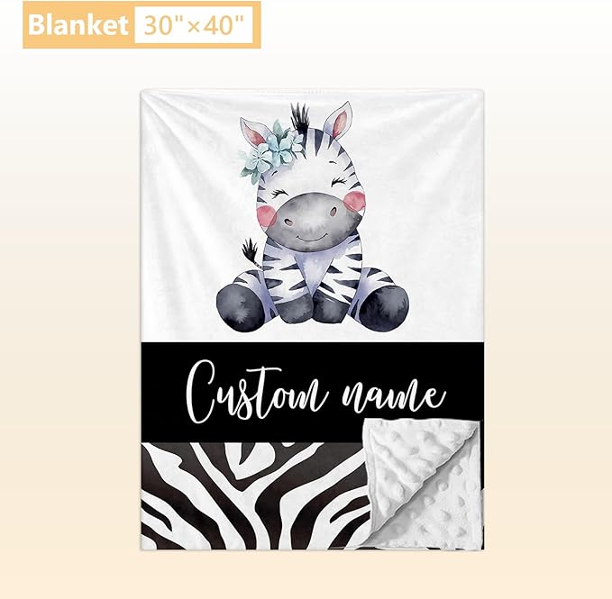 Custom Crib Bedding Set - 3 Pcs Personalized Name Baby Bedding Set for Nursery, Cool Double Layer Baby Crib Set for Boys Girls, Customized Gifts for Infant Toddler New Parents, Striped Zebra
