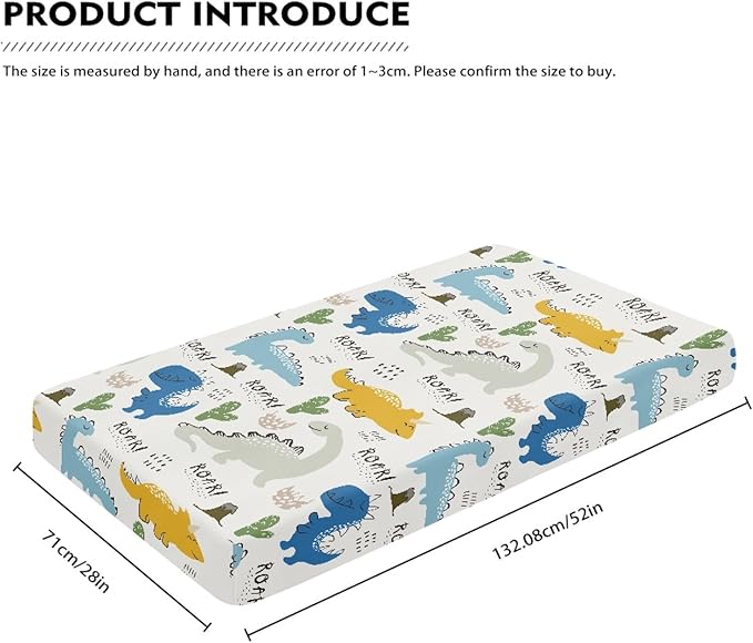 Dinosaur Group Fitted Crib Sheet Cactus and Dinosaur Baby Crib Sheet Fit Standard Crib and Toddler Mattress,Crib Mattress Sheets for Boys Girls 28"x52"