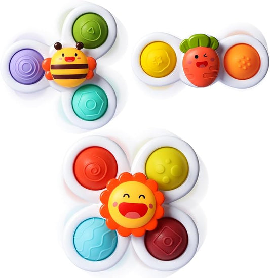 ALASOU 3PCS Pop Suction Cup Spinner Toys for 1 Year Old Boy Girl|Novelty Spinning Tops Toddler Stocking Stuffers|Baby Bath Toy for Kids Ages 1-3|1 Year Old Boy Christmas Birthday Gift for Infant