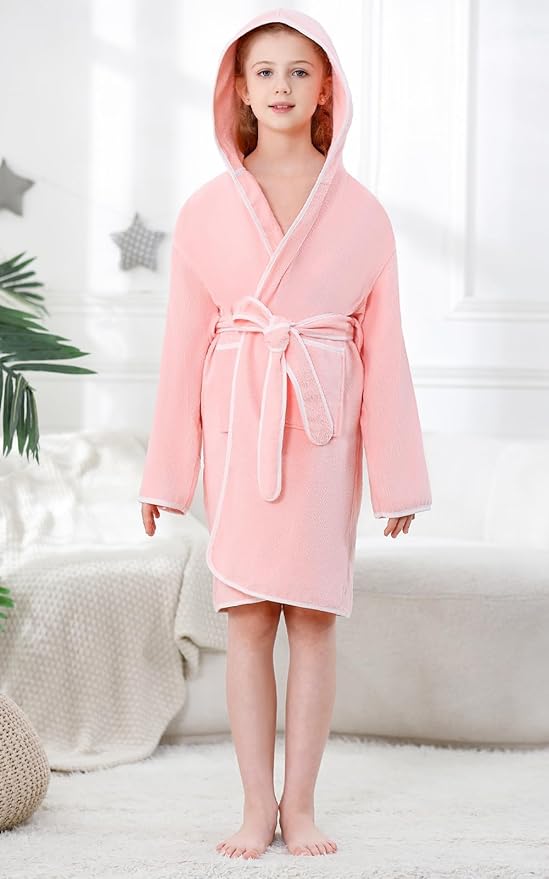 Umeyda Boys Girls Bathrobe Soft Towel Hooded Robe Kids Terry Cloth Cotton Robes, 3-12 Years