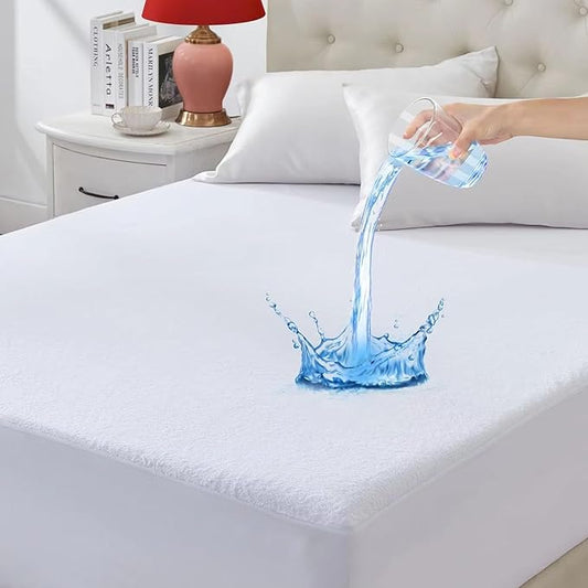 Queen Zippered Mattress Protector,Absorbent Six-Sided Mattress Cover Queen Size Bed, 12-15 Inch Noiseless Washable Mattress Encasement, Sleep Defense System, Hypoallergenic & Soft