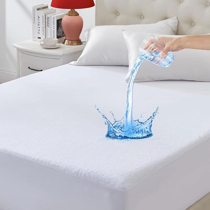 Queen Zippered Mattress Protector,Absorbent Six-Sided Mattress Cover Queen Size Bed, 15-18 Inch Noiseless Washable Mattress Encasement, Sleep Defense System, Hypoallergenic & Soft