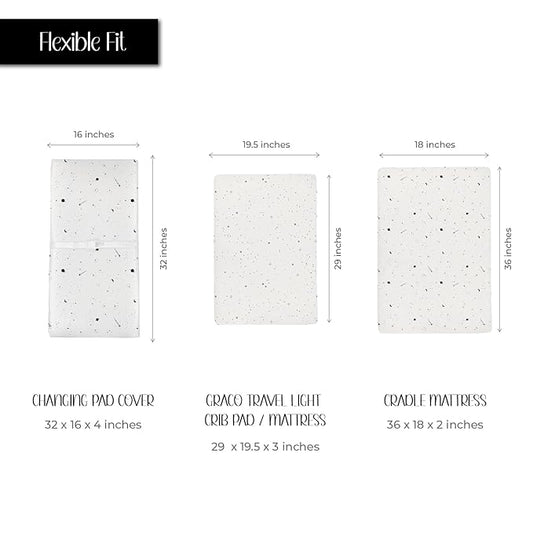 Ely’s & Co. Changing Pad Cover, Diaper Changing Table Sheets, 2 Pack, Cradle Sheet Set for Baby Boys/Girls, 100% Jersey Knit Cotton, Black and White Celestial Collection, 32”x16”x5”