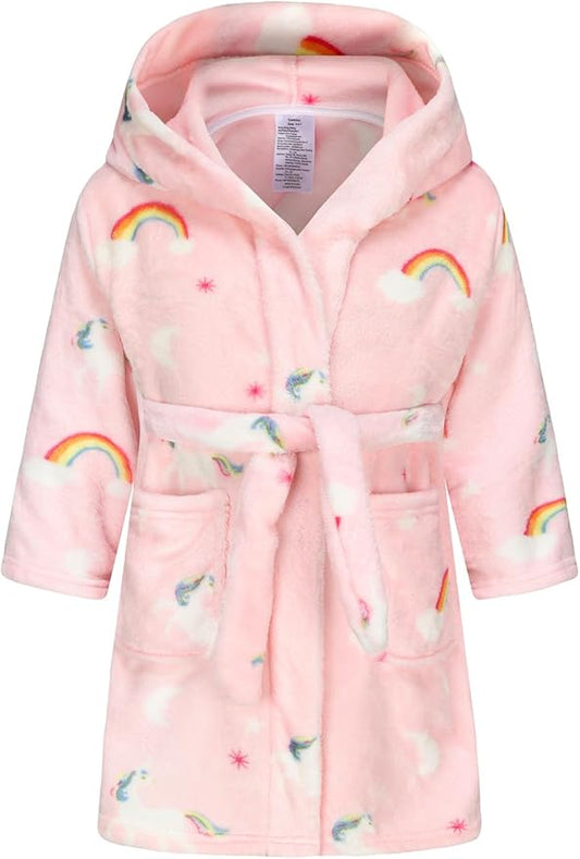 Boys Girls Robe Kids Flannel Hooded Bathrobe Sleepwear Pajamas Toddler Soft Plush Robes for Girls 2-16 Years