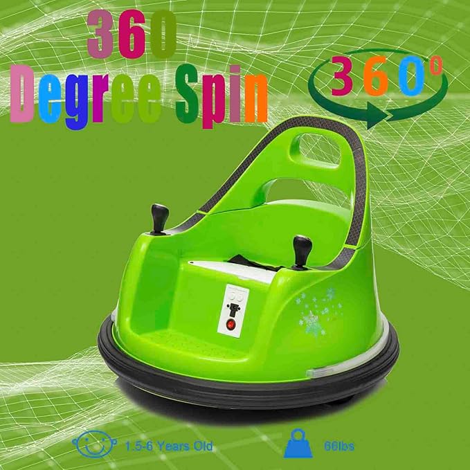 12V Electric Ride On Bumper Car, Baby Bumping Toy Car Gifts - Electric Vehicle W/Remote Control, Music, Bright LED Lights and 360 Degree Spin for 1.5-6 Years Old Toddlers, Green