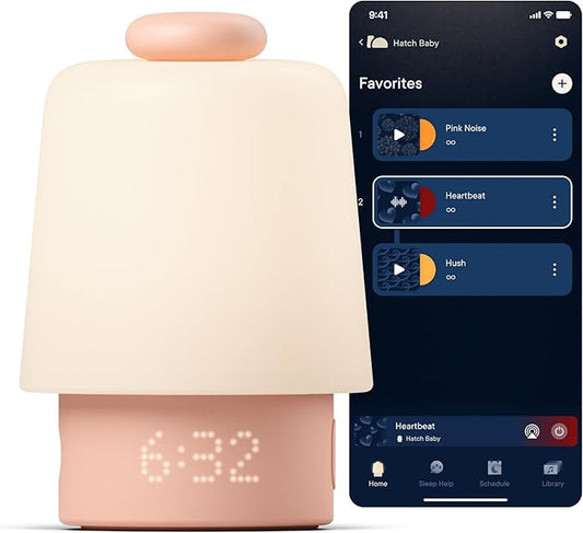 Hatch Baby Sound Machine, Night Light | Hatch Baby Model | Sleep Support | Registry Essential, Routine Builder, Time-to-Rise Alarm Clock, White Noise, Nursery Stories, Toddler Kids (Wi-Fi), Peach