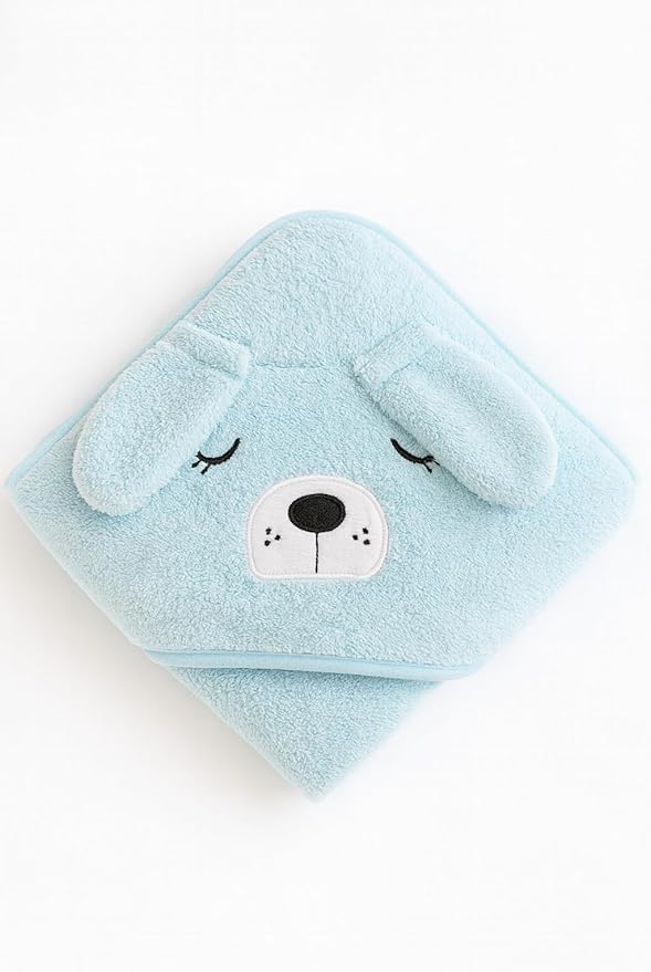 My Tiny Nugget Hooded Baby Bath Towel Set (2-Pack) – Soft & Absorbent | Blue & White | Cute Animal Hood | Plush Bath Wraps for Newborns Infant & Toddlers | Baby Registry Gift Bundle (Blue + White Set)