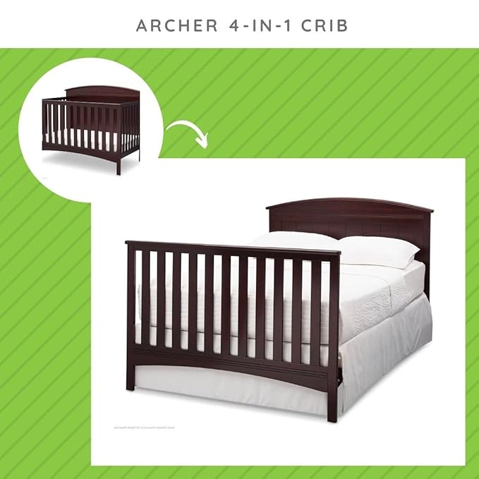 Full-Size Conversion Kit Bed Rails Compatible with Archer Convertible Cribs by Delta Children - Solid Wood Rail #0050 - Toddler & Adult Bed Rail for Full-Size - Baby Furniture (Dark Chocolate - 207)