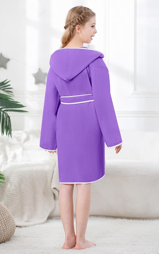 Umeyda Boys Girls Bathrobe Soft Towel Hooded Robe Kids Terry Cloth Cotton Robes, 3-12 Years