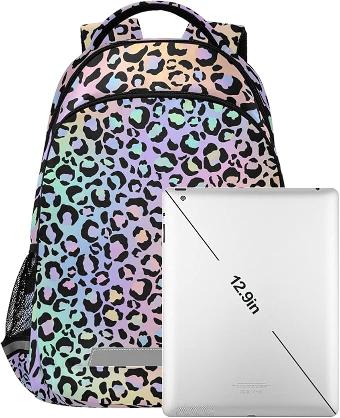 MNSRUU School Backpack with Chest Strap, Leopard Print Laptop Backpack, Travel Hiking Backpack for Boys Girls, Rucksack, Knapsack