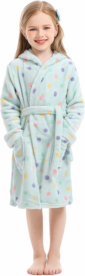 Toddler Robes Cute Pattern Bathrobe Unisex Kids Robe Baby Flannel Hoodie Pajamas Sleepwear
