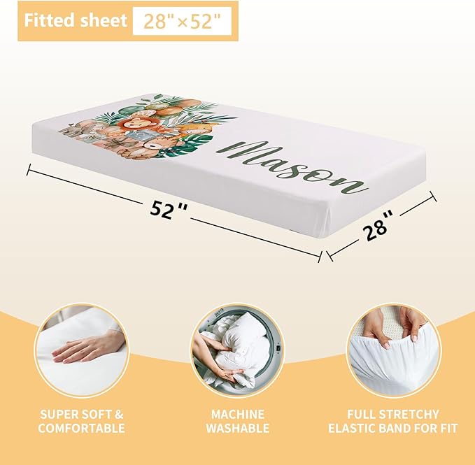 Custom Baby Crib Bedding Set - 3 Pcs Personalized Nursery Bedding Set with Name - Soft Double Layer Baby Crib Set for Girl Boy - Customized for Toddler Infant - Forest Animals