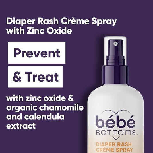 Bébé Bottoms Baby Diaper Rash Cream Spray, No-Rub Touch Free Application for Sensitive Skin 1.7oz (50 ml)