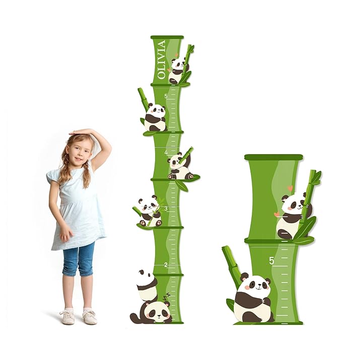 Woodemon Personalized Name Growth Chart, Bamboo Panda Wooden Height Chart, Thick Height Measuring Board, Kids Height Tracker for Nursery Decor, Baby Boy Girl Measurement Ruler
