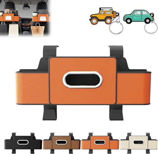 Gugliet 3-in-1 Car Backseat Organizer, Multifunctional Car Seat Back Storage Box, Universal Cars Seat Organizer Tissue Box and Storage with 2 Cup Holders and Hanging Hooks (Orange)