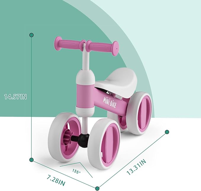 SIMATE Balance Bike Toys for 1 Year Old Boys Girls, 12-24 Month Toddler Ride on Toys, 4 Silent Wheels & Soft Seat, First Birthday Gifts for Baby Girls Boys
