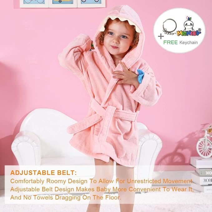 MICHLEY Girls Boys Robe Cotton Towel Baby Animal Dinosaur Style Hooded Bathrobe