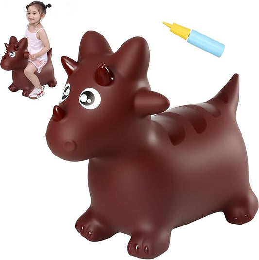 INPANY Bouncy Horse, Dinosaur Hopper Toys, Toddler Bouncing Animal, Dinosaur Party Decorations, Inflatable Ride on Rubber Triceratops Bouncer, Outdoor Cool Birthday Gift for 2 3 4 Yr Boy Girl Maroon
