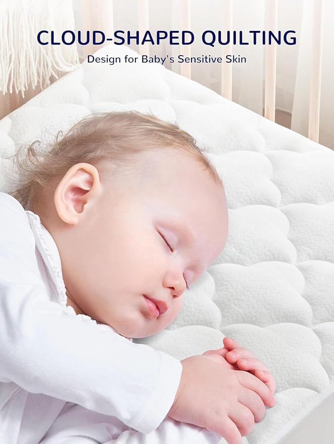 SLEEP ZONE Waterproof Crib Mattress Protector Pad - Quilted, Fitted Baby Mattress Cover 28"x52" - Soft Breathable Toddler Mattress Pad Noiseless Infant Bed Topper - Deep Pocket 14", White