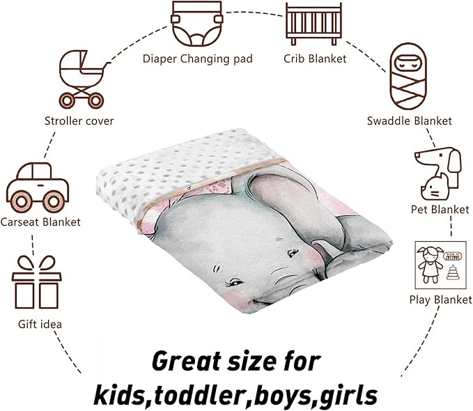 Custom Name Crib Bedding Set 3-Piece – Pink Elephant Design Baby Bedding Set with Personalized Soft Blanket, Fitted Sheet, Changing Pad Cover – Ideal Newborn Gift for Boys and Girls