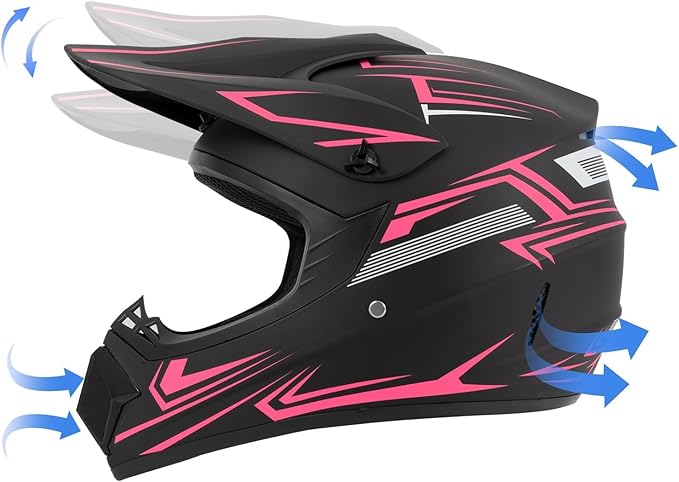 Youth Kids Dirt Bike Motocross Helmet (Goggles Gloves Face Mask) 4PCS Set, DOT Approved Girls Full Face Motorcycle Helmets, ATV BMX MX Mountain Bike Off Road Kid Helmet (Pink, S)