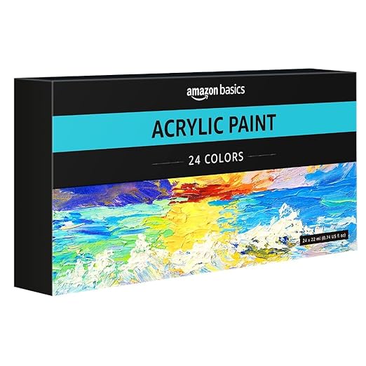 Amazon Basics Acrylic Paint Tubes, 24 count (Pack of 1), Multicolor