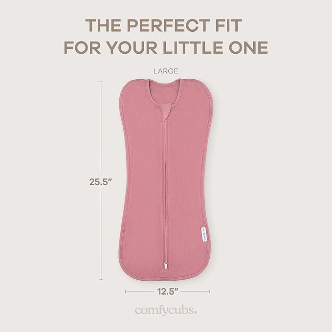 Comfy Cubs Swaddle Blanket Baby Girl Boy Easy Zipper Wrap 2 Pack Newborn Infant Sleep Sack (Large 3-6 Months, Blush, Mauve)