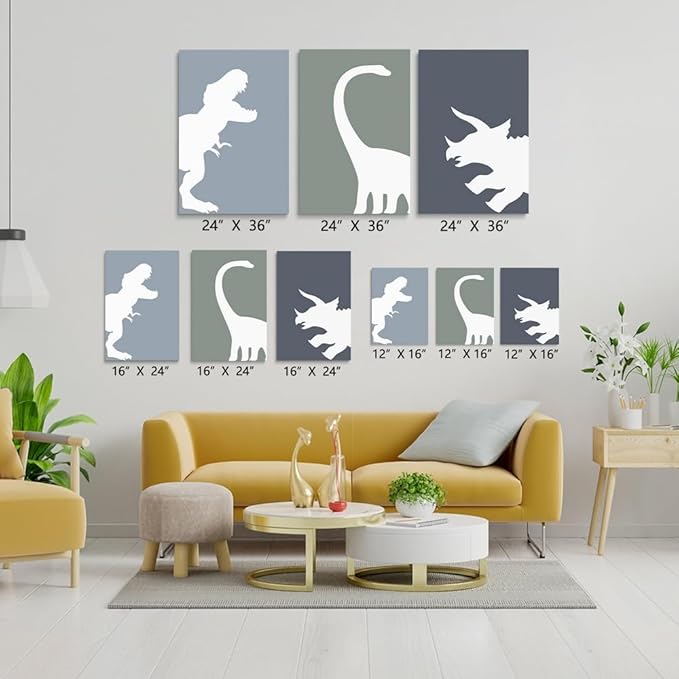 GUBIYU Dinosaur Wall Decor T-Rex Art Set of 3, Boys Room Aesthetic Posters, Animal Nursery Print for Kids Toddler Decor 12"x16"