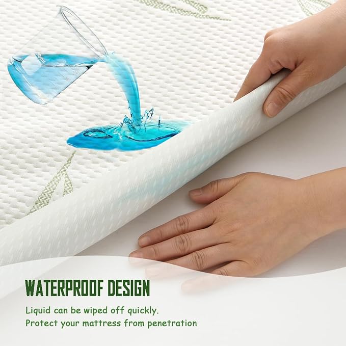Queen Size Waterproof Mattress Protector, Premium Cooling Viscose from Bamboo Mattress Pad, Breathable, Noiseless, Cooling & Machine-Washable Bed Cover with 21" Deep Pocket