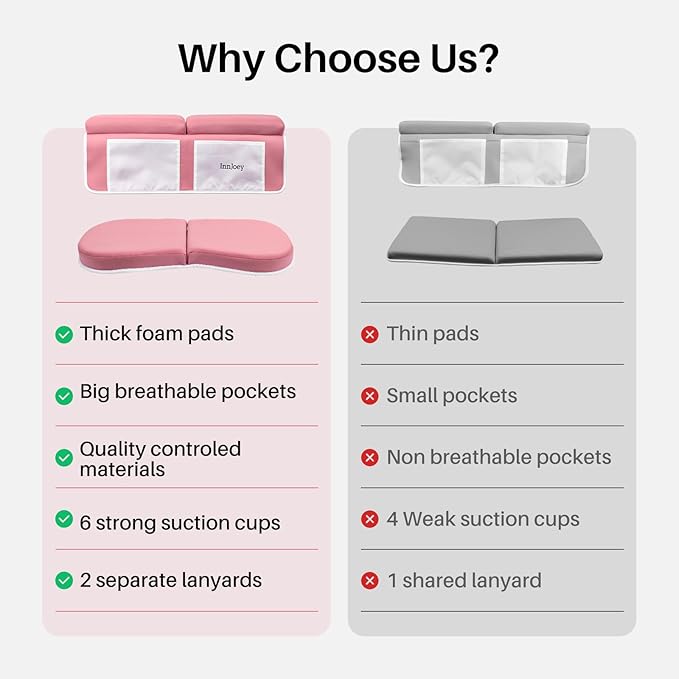 Odor-Free Baby Bath Kneeler and Elbow Rest Pad Set, 1.6'' Thick, Quickly Dry, Bathtub Kneeler Pad with Baby Toys & Bath Accessories Storage, Bath Kneeling Pad and Elbow Pad for Baby Tub(Pink)