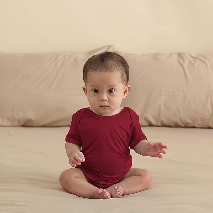 Bamboo Rayon Baby Bodysuit,Short Sleeve Bodysuits Solid Color Outfits for Infant Boys Girls Soft Clothes