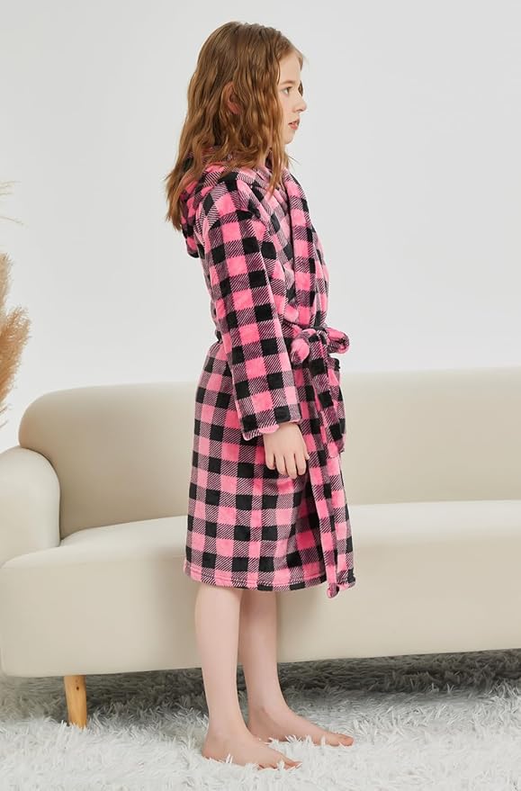 Boys Girls Robe Kids Flannel Hooded Bathrobe Sleepwear Pajamas Toddler Soft Plush Robes for Girls 2-16 Years
